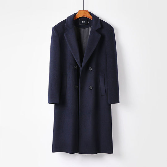 Herren Eleganter Wollmix-Longcoat mit Doppelreihe und fallendem Revers Nord Taschen