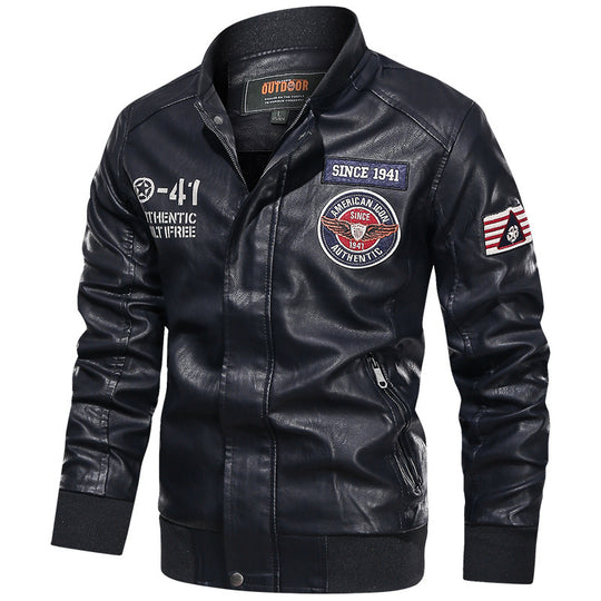 Herren Modische Lederjacke im Biker-Stil Nord Taschen
