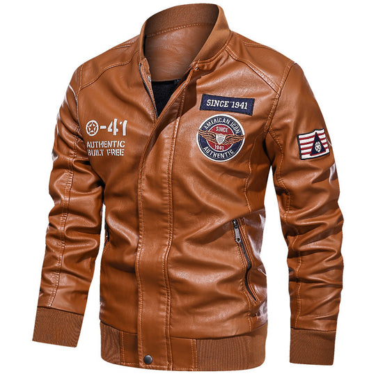 Herren Modische Lederjacke im Biker-Stil Nord Taschen