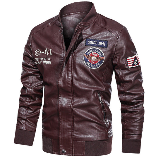 Herren Modische Lederjacke im Biker-Stil Nord Taschen