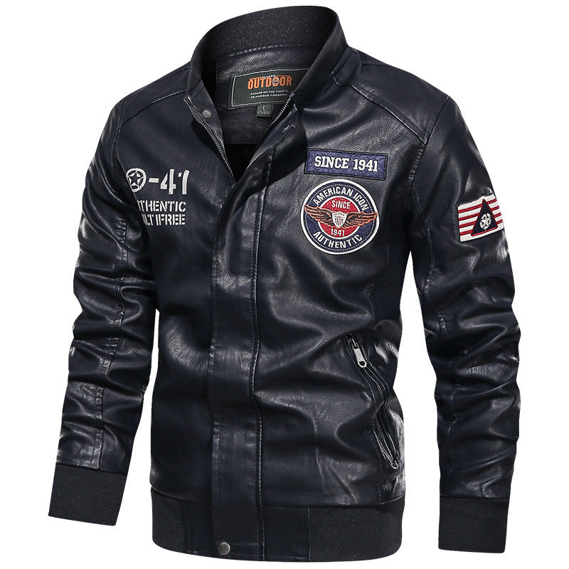 Herren Modische Lederjacke im Biker-Stil Nord Taschen