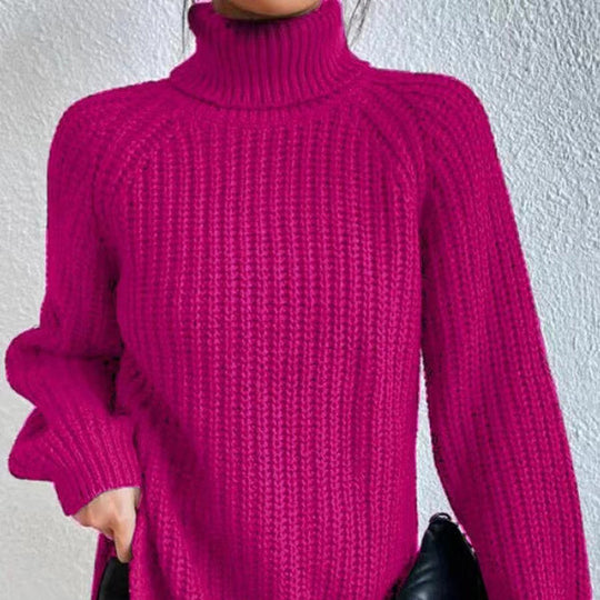 Damen-Strickpullover, mittellang mit hohem Kragen