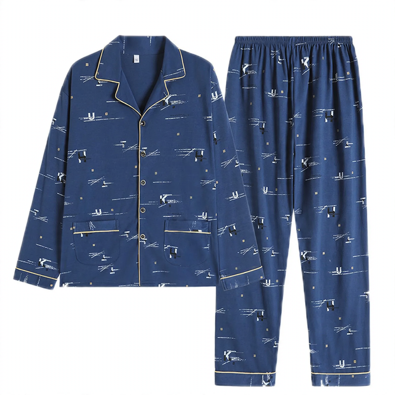 Herren-Pyjama-Set, 100% Baumwolle, Langarm