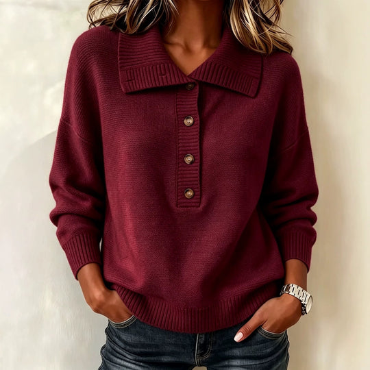 Damen-Strickpullover mit Knopfleiste und Stehkragen