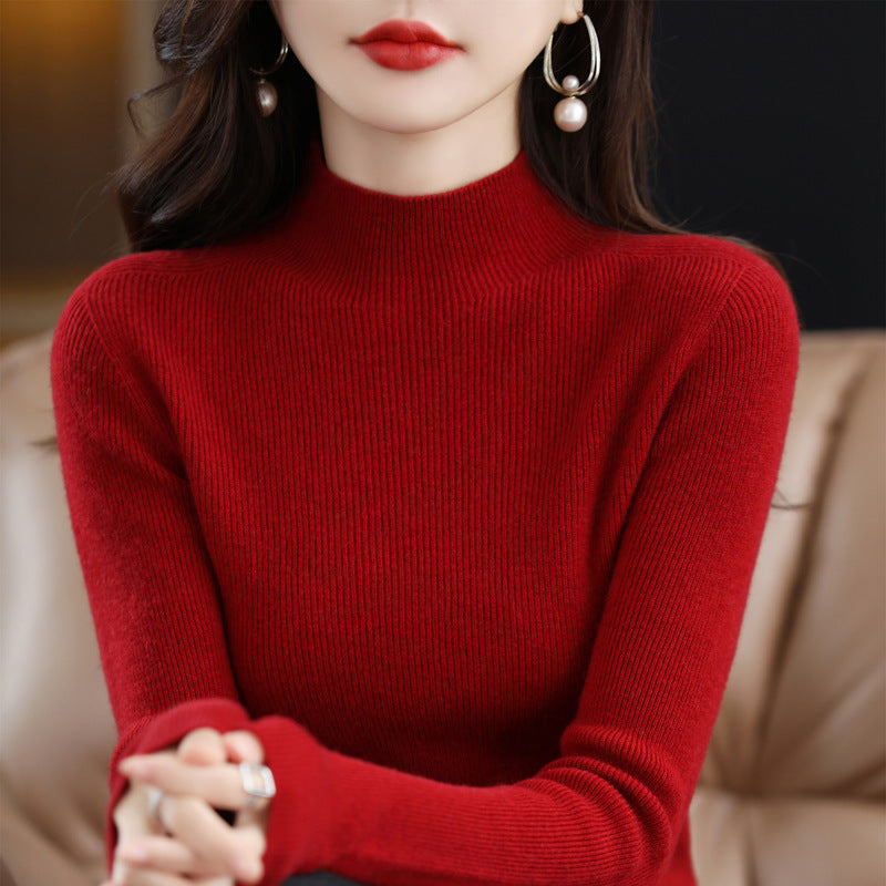 Damen-Kaschmirpullover, nahtlos, 100% Wolle, Stehkragen