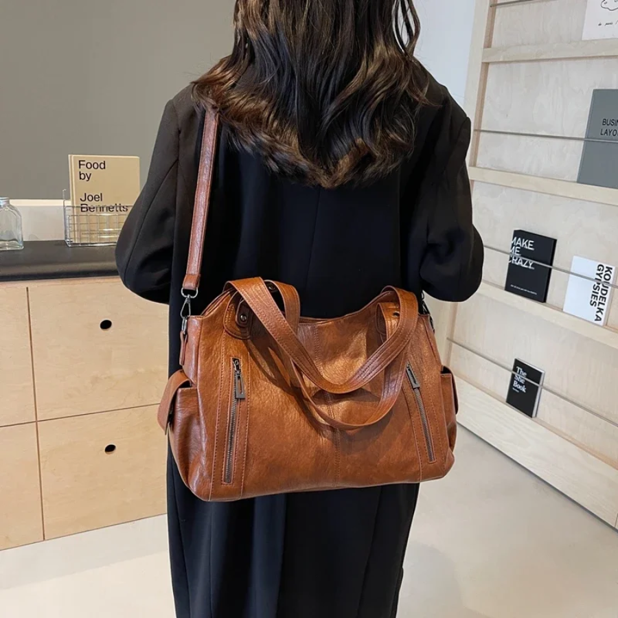 Stilvolle Lederhandtasche Mit Reißverschluss