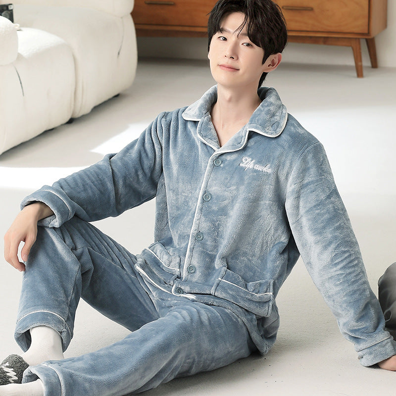Herren-Pyjama aus dickem Korallenfleece und Flanell