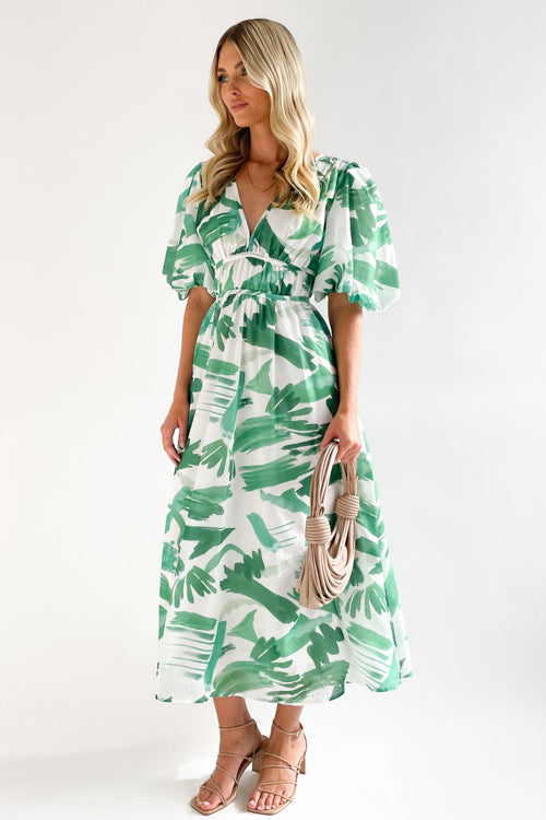 Real Love Print Puffärmel Maxi Kleid