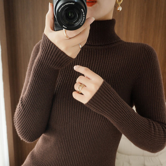 Damen-Rollkragenpullover, gerippt, schmale Passform