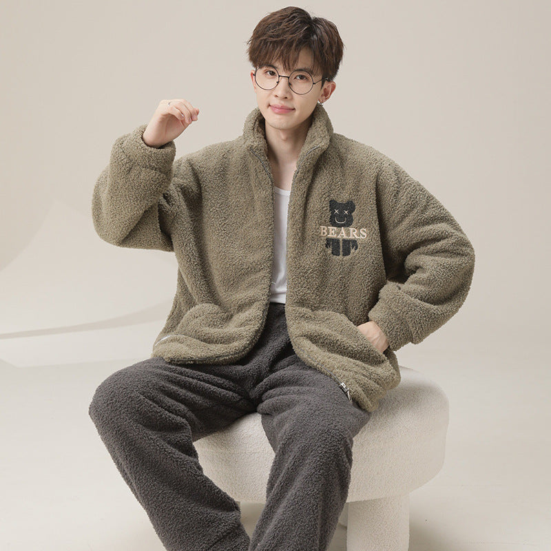 Herren-Pyjama-Set, Flanell mit Reißverschluss, warm