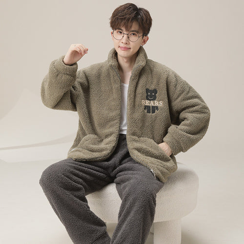 Herren-Pyjama-Set, Flanell mit Reißverschluss, warm