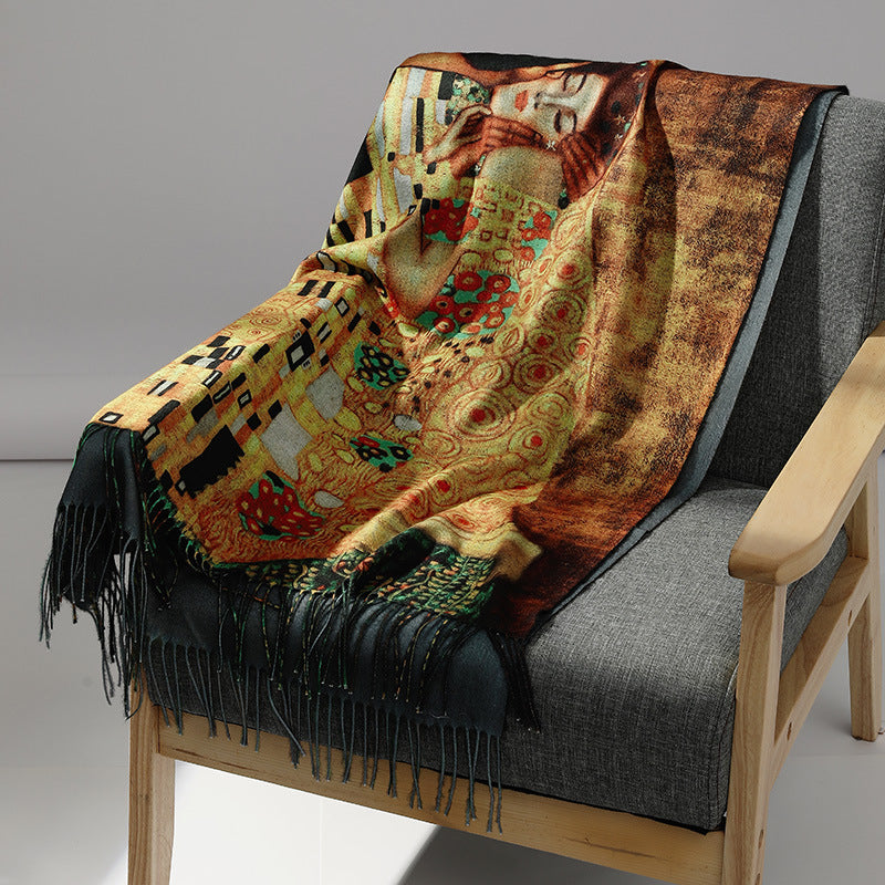 Damen-Schal mit Kunstkaschmir-Haptik und Kunstdruck, 70x180 cm