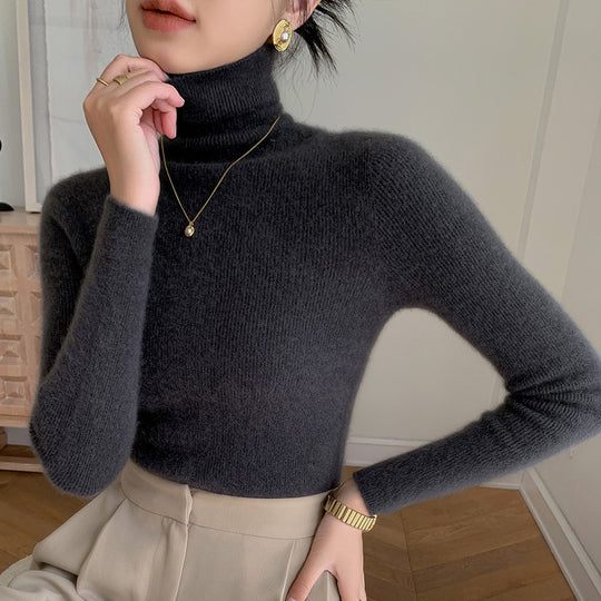 Damen-Rollkragenpullover aus 100% Wolle, nahtlos