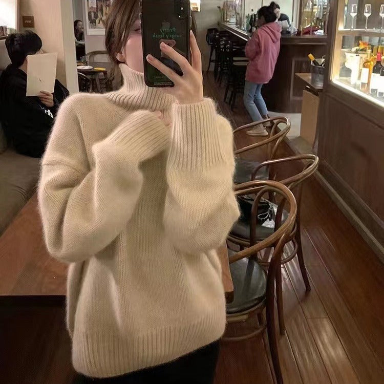 Damen-Rollkragenpullover, Strick, einfarbig, lässiger Stil