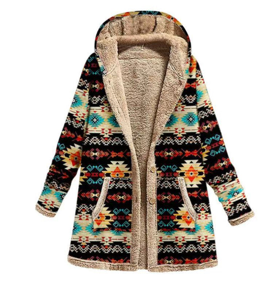 Gefütterte Kapuzenjacke mit Reißverschluss und Print