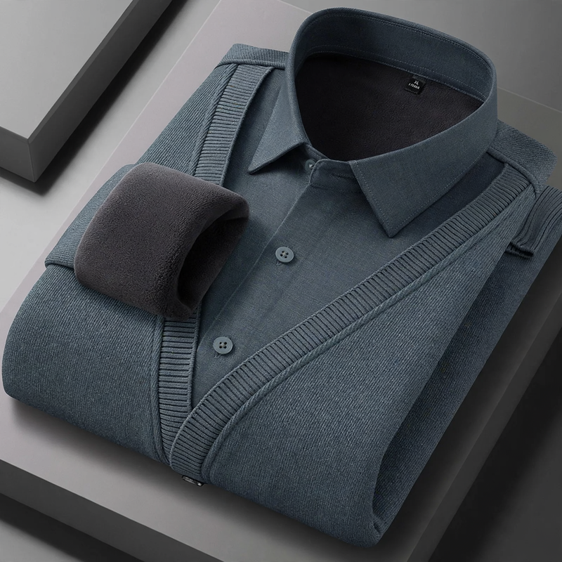 Herren-Strickpullover in Fake-Layer-Optik, warm gefüttert