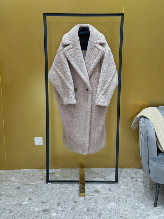 Damen-Wintermantel, Teddy-Optik, lang