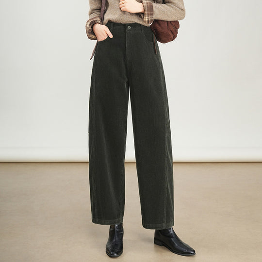 Damen-Cordhose mit hohem Bund, gerade geschnitten