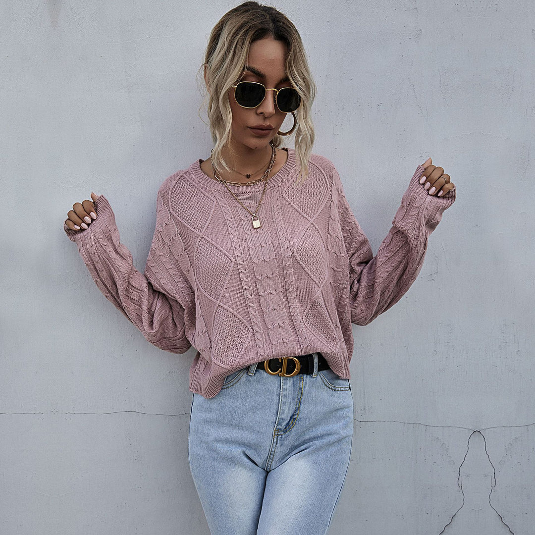 Damen Oversized Strickpullover mit Zopfmuster und Rundhalsausschnitt Nord Taschen