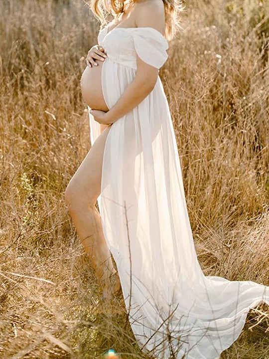 Umstands-Chaps, elegante, schicke, seitlich geschlitzte Spitze, Bandeau-Maxi-Fotoshooting-Kleider - Arvani