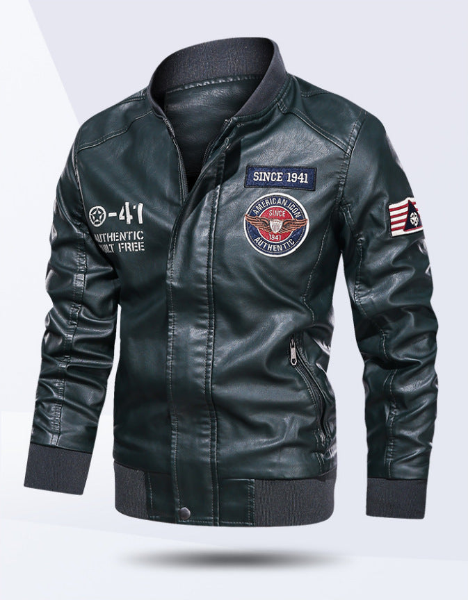 Herren Modische Lederjacke im Biker-Stil Nord Taschen