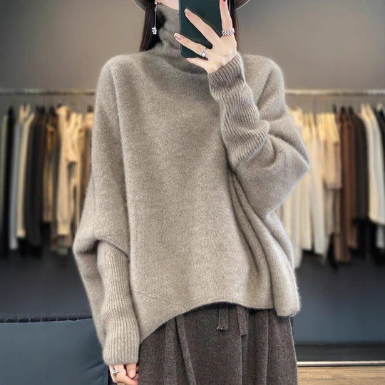 Damen-Wollpullover, Stehkragen, lockere Passform