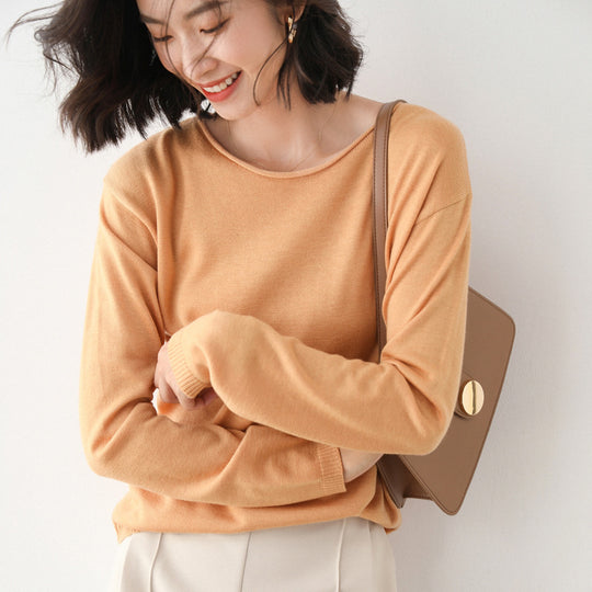 Damen Lässiger Feinstrick V-Ausschnitt Pullover mit überschnittenen Schultern Nord Taschen