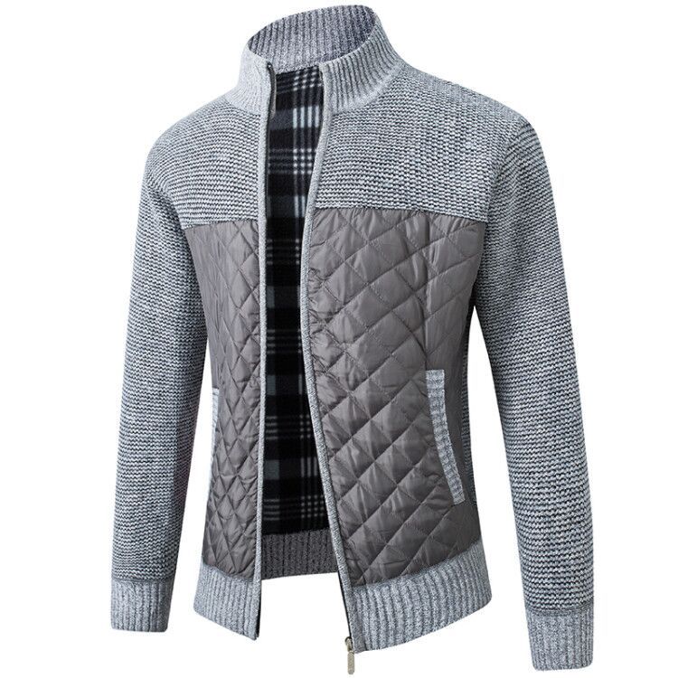 Herren gesteppter Strickcardigan mit Stehkragen, Thermofutter und Reißverschluss Nord Taschen