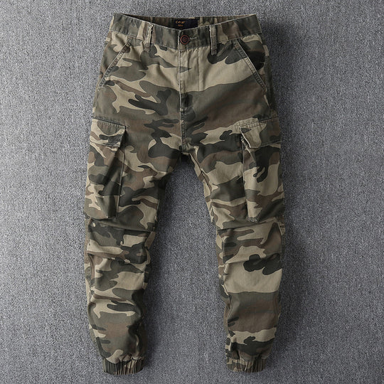 Herren Cargohose im Camouflage-Muster mit elastischen Bündchen und Multifunktionstaschen Nord Taschen