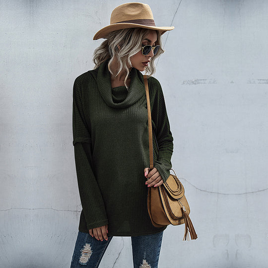 Damen Oversize Feinstrick-Tunika mit weitem Rollkragen und geripptem Strukturstrick Nord Taschen