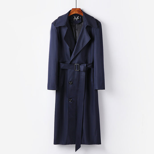 Herren Wasserabweisender Langtrenchcoat mit Taillengürtel und markantem Schalkragen Nord Taschen