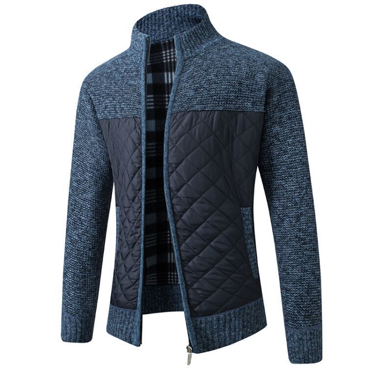 Herren gesteppter Strickcardigan mit Stehkragen, Thermofutter und Reißverschluss Nord Taschen