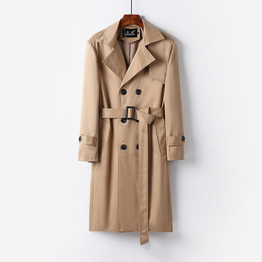 Herren Trenchcoat-Mantel mit doppelter Knopfleiste Taillengürtel und klassischem Revers Nord Taschen