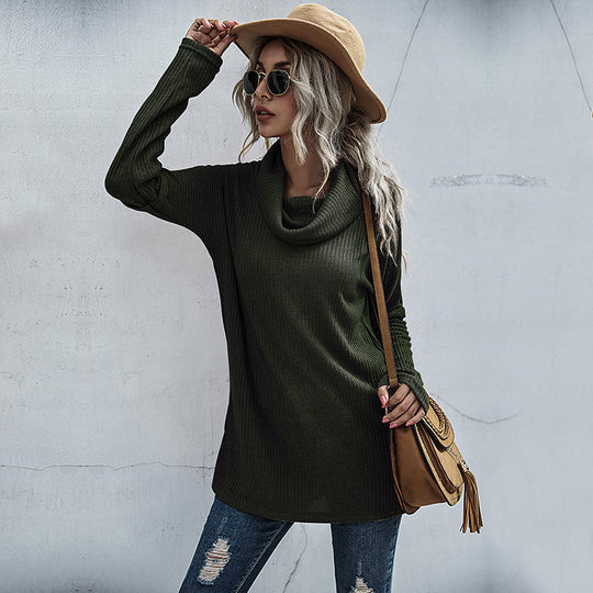 Damen Oversize Feinstrick-Tunika mit weitem Rollkragen und geripptem Strukturstrick Nord Taschen
