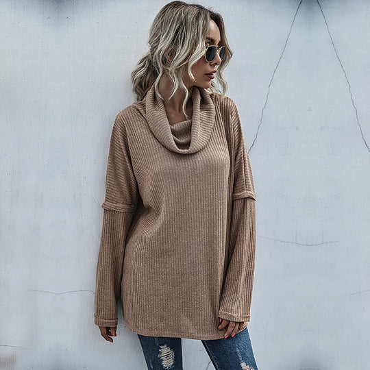 Damen Oversize Feinstrick-Tunika mit weitem Rollkragen und geripptem Strukturstrick Nord Taschen