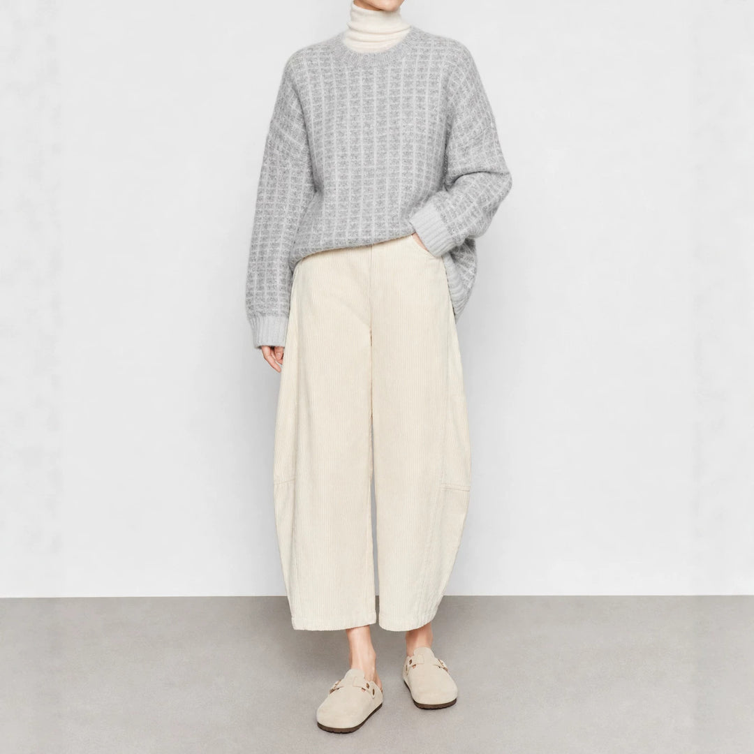 Damen-Kordhose mit hohem Bund, 7/8-Länge