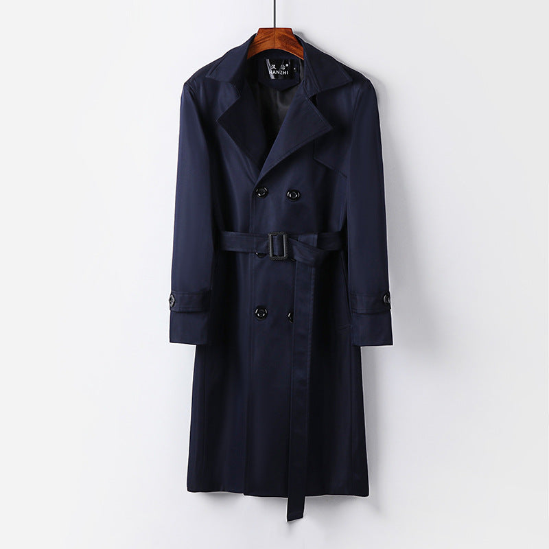 Herren Trenchcoat-Mantel mit doppelter Knopfleiste Taillengürtel und klassischem Revers Nord Taschen