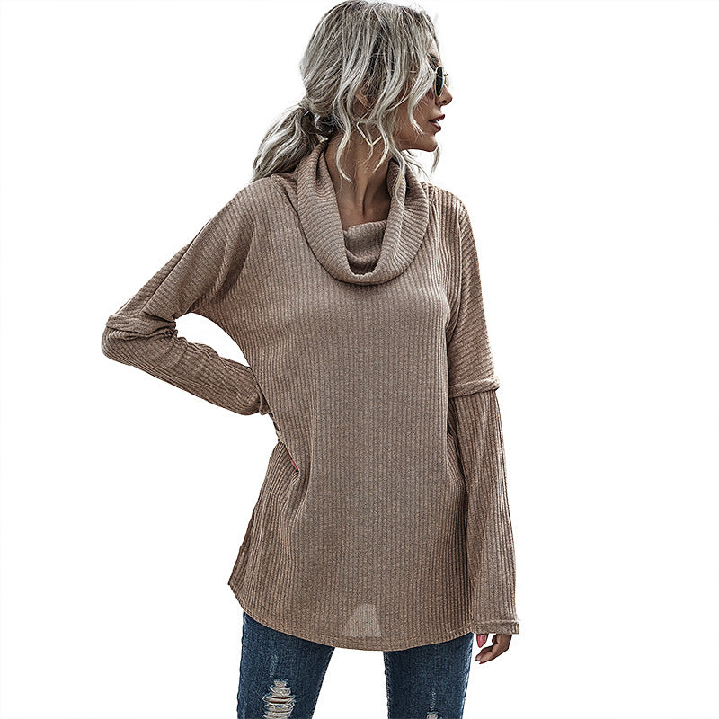 Damen Oversize Feinstrick-Tunika mit weitem Rollkragen und geripptem Strukturstrick Nord Taschen