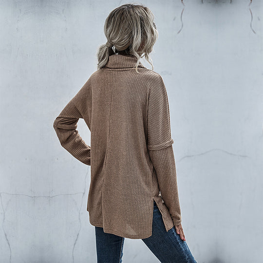 Damen Oversize Feinstrick-Tunika mit weitem Rollkragen und geripptem Strukturstrick Nord Taschen