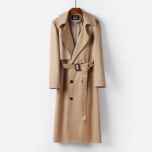 Herren Wasserabweisender Langtrenchcoat mit Taillengürtel und markantem Schalkragen Nord Taschen