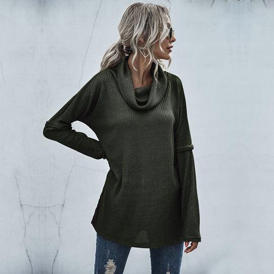 Damen Oversize Feinstrick-Tunika mit weitem Rollkragen und geripptem Strukturstrick Nord Taschen