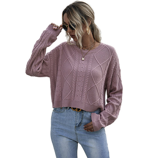 Damen Oversized Strickpullover mit Zopfmuster und Rundhalsausschnitt Nord Taschen