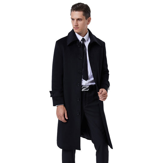 Herren Langmantel aus Wollmix mit schlichter Knopfleiste und verstellbaren Manschetten Nord Taschen