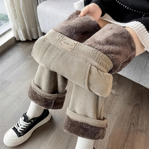 Damen-Cordhose, weit geschnitten, mit Lammfleece-Futter
