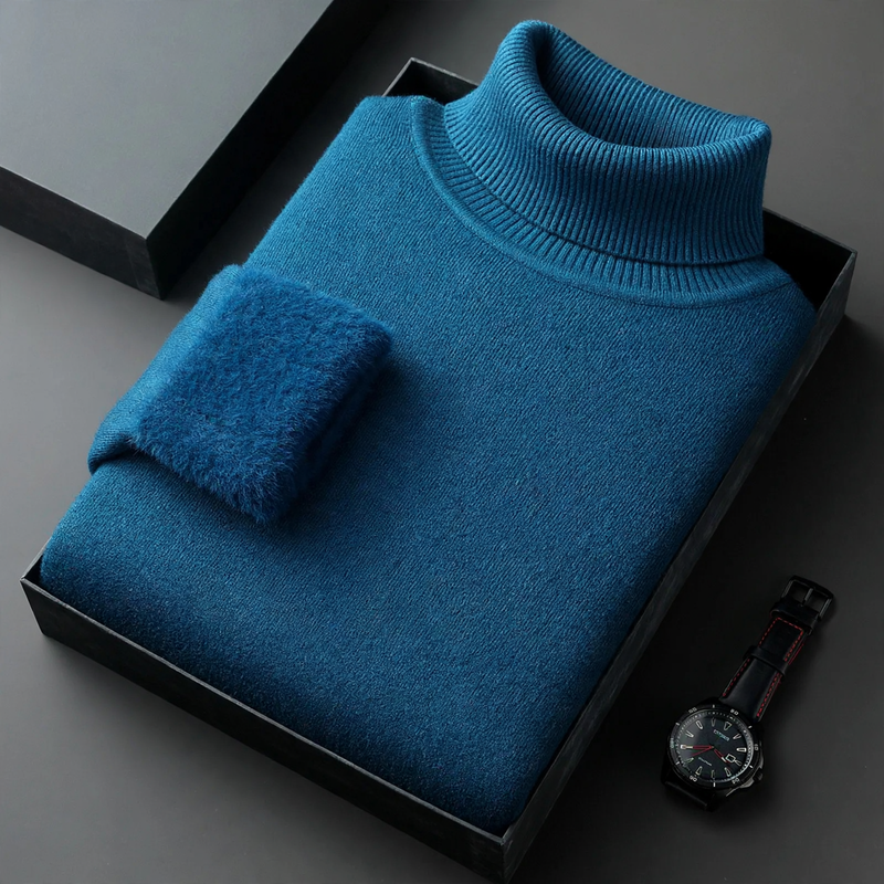 Herren-Strickpullover mit Rollkragen und Wollanteil