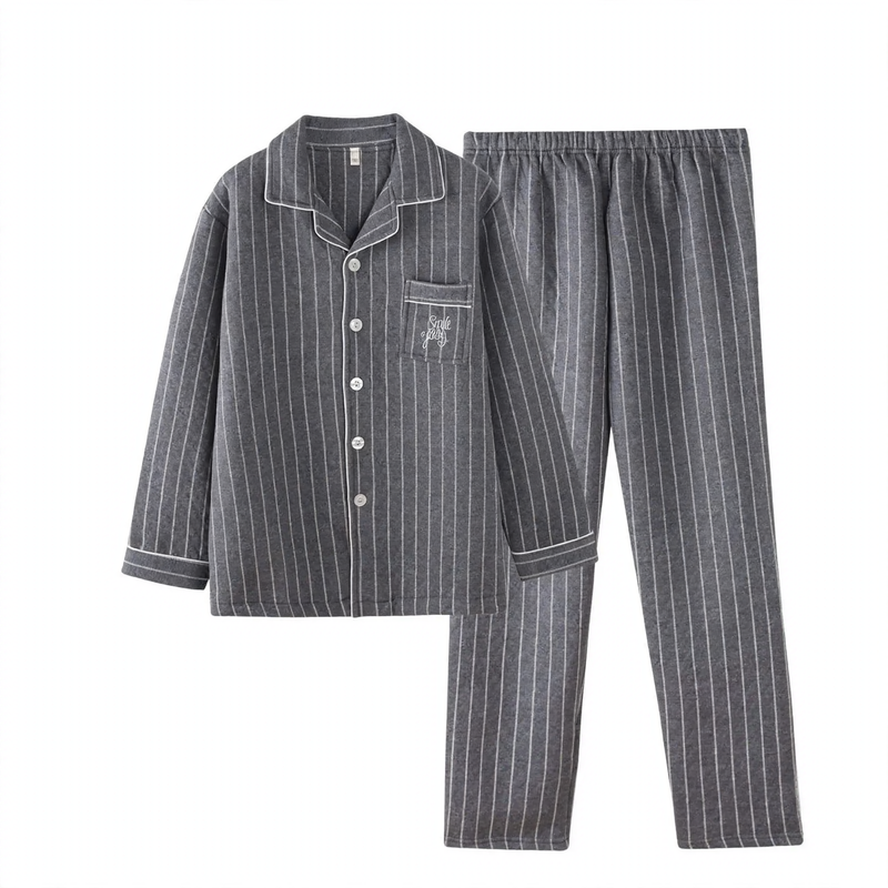 Gefütterter Herren-Pyjama, 100% Baumwolle, extra warm