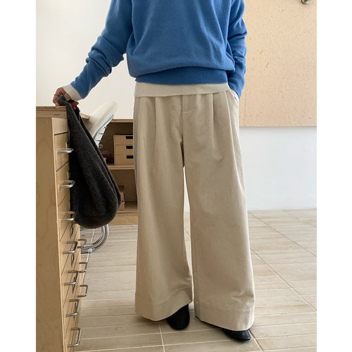Damen-Cordhose mit weitem Bein, hohe Taille