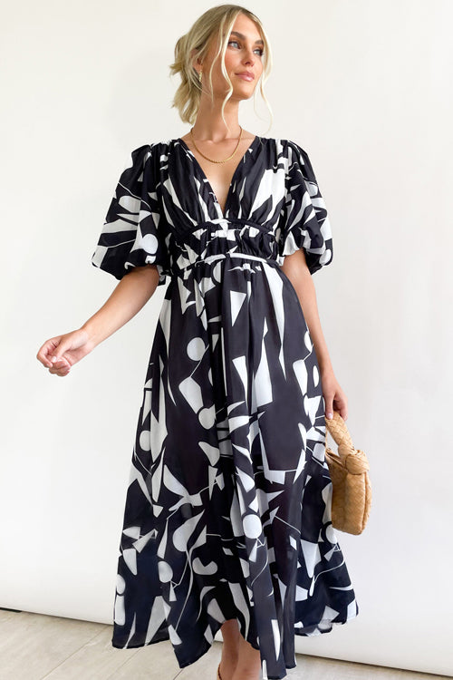 Real Love Print Puffärmel Maxi Kleid