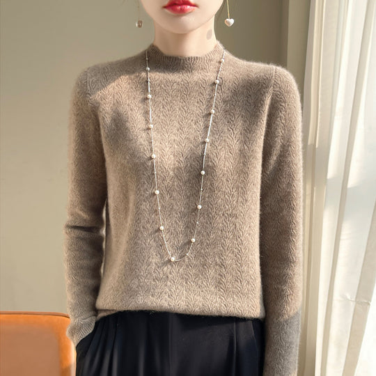 Damen-Kaschmirpullover mit Spitzenkragen und Stehkragen