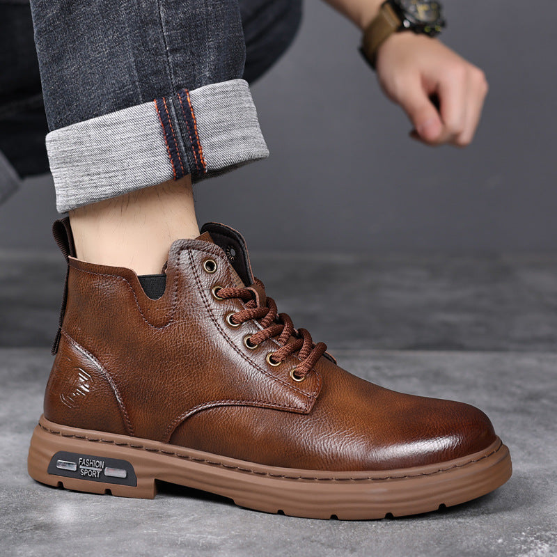 Herren-Winterstiefel, Leder, gefüttert, rutschfest, 6627